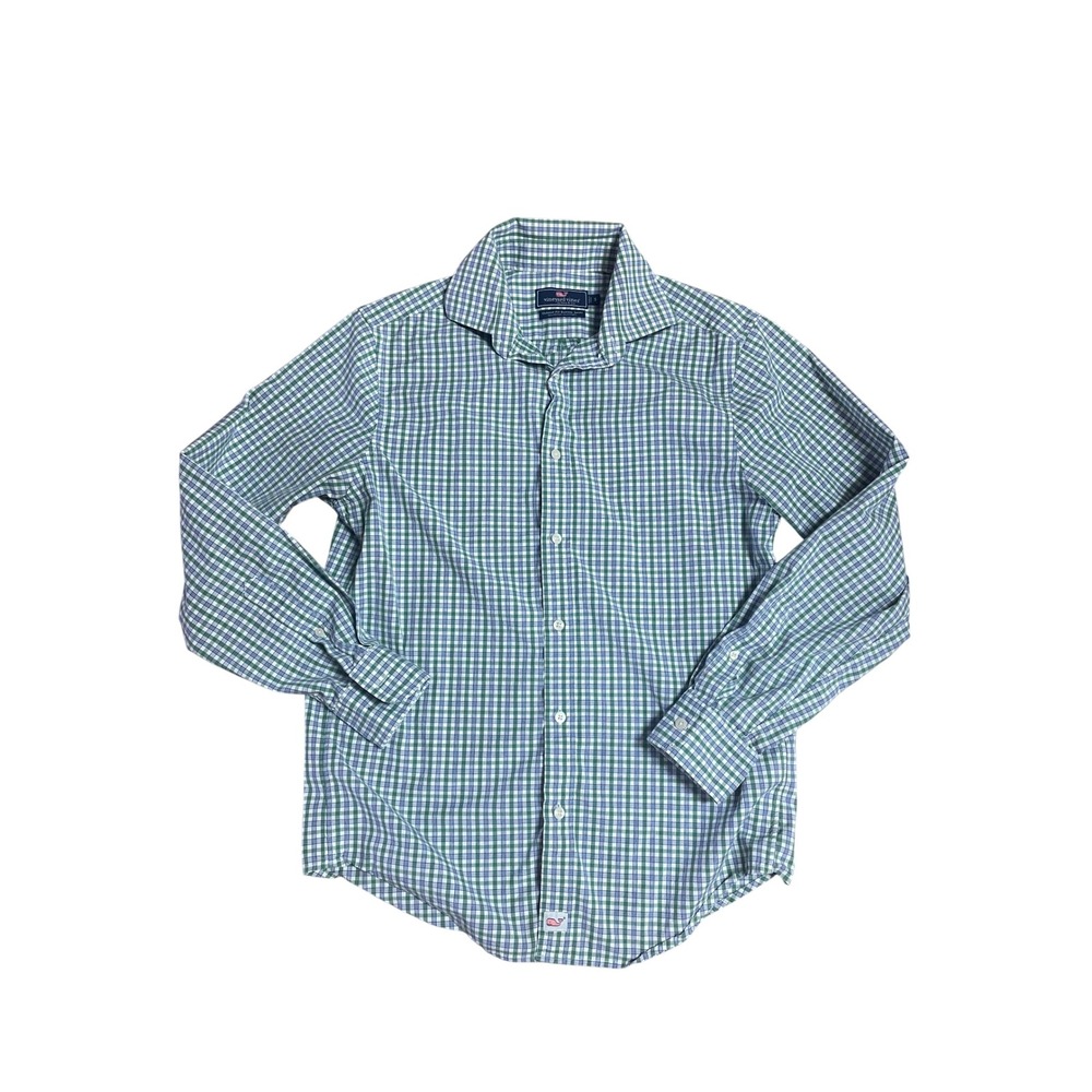 Vineyard Vines Classic Fit Burgee Shirt Mens Small Green Blue Gingham Check